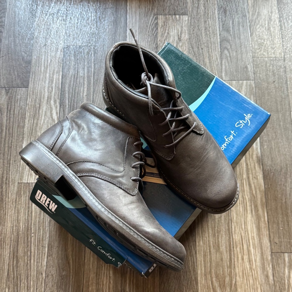 Drew Bronx Boot Men 8.5 W Grey Leather Lace Up Orthopedic Chukka 40100-9T